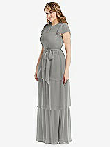 Side View Thumbnail - Chelsea Gray Flutter Sleeve Jewel Neck Chiffon Maxi Dress with Tiered Ruffle Skirt