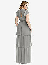 Rear View Thumbnail - Chelsea Gray Flutter Sleeve Jewel Neck Chiffon Maxi Dress with Tiered Ruffle Skirt