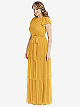 Side View Thumbnail - NYC Yellow Flutter Sleeve Jewel Neck Chiffon Maxi Dress with Tiered Ruffle Skirt