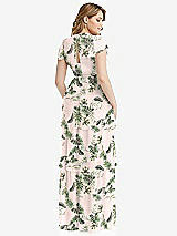 Rear View Thumbnail - Palm Beach Print Flutter Sleeve Jewel Neck Chiffon Maxi Dress with Tiered Ruffle Skirt
