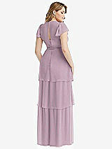 Rear View Thumbnail - Suede Rose Flutter Sleeve Jewel Neck Chiffon Maxi Dress with Tiered Ruffle Skirt