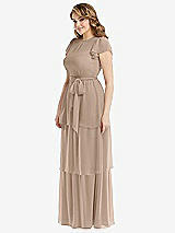 Side View Thumbnail - Topaz Flutter Sleeve Jewel Neck Chiffon Maxi Dress with Tiered Ruffle Skirt
