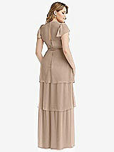 Rear View Thumbnail - Topaz Flutter Sleeve Jewel Neck Chiffon Maxi Dress with Tiered Ruffle Skirt