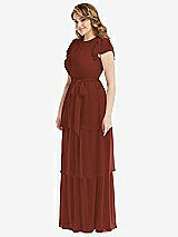 Side View Thumbnail - Auburn Moon Flutter Sleeve Jewel Neck Chiffon Maxi Dress with Tiered Ruffle Skirt