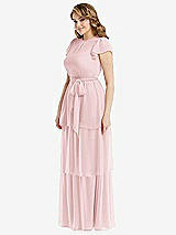 Side View Thumbnail - Ballet Pink Flutter Sleeve Jewel Neck Chiffon Maxi Dress with Tiered Ruffle Skirt