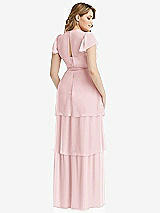 Rear View Thumbnail - Ballet Pink Flutter Sleeve Jewel Neck Chiffon Maxi Dress with Tiered Ruffle Skirt