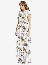 Side View Thumbnail - Butterfly Botanica Ivory Flutter Sleeve Jewel Neck Chiffon Maxi Dress with Tiered Ruffle Skirt