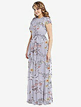Side View Thumbnail - Butterfly Botanica Silver Dove Flutter Sleeve Jewel Neck Chiffon Maxi Dress with Tiered Ruffle Skirt