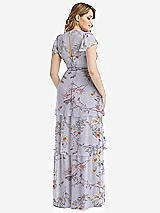 Rear View Thumbnail - Butterfly Botanica Silver Dove Flutter Sleeve Jewel Neck Chiffon Maxi Dress with Tiered Ruffle Skirt