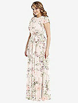 Side View Thumbnail - Blush Garden Flutter Sleeve Jewel Neck Chiffon Maxi Dress with Tiered Ruffle Skirt