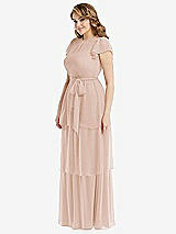 Side View Thumbnail - Cameo Flutter Sleeve Jewel Neck Chiffon Maxi Dress with Tiered Ruffle Skirt