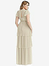 Rear View Thumbnail - Champagne Flutter Sleeve Jewel Neck Chiffon Maxi Dress with Tiered Ruffle Skirt