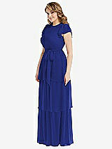 Side View Thumbnail - Cobalt Blue Flutter Sleeve Jewel Neck Chiffon Maxi Dress with Tiered Ruffle Skirt
