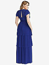 Rear View Thumbnail - Cobalt Blue Flutter Sleeve Jewel Neck Chiffon Maxi Dress with Tiered Ruffle Skirt