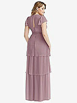 Rear View Thumbnail - Dusty Rose Flutter Sleeve Jewel Neck Chiffon Maxi Dress with Tiered Ruffle Skirt