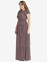 Side View Thumbnail - French Truffle Flutter Sleeve Jewel Neck Chiffon Maxi Dress with Tiered Ruffle Skirt