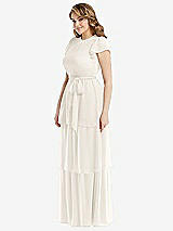 Side View Thumbnail - Ivory Flutter Sleeve Jewel Neck Chiffon Maxi Dress with Tiered Ruffle Skirt