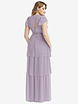 Rear View Thumbnail - Lilac Haze Flutter Sleeve Jewel Neck Chiffon Maxi Dress with Tiered Ruffle Skirt