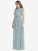 Side View Thumbnail - Morning Sky Flutter Sleeve Jewel Neck Chiffon Maxi Dress with Tiered Ruffle Skirt