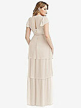 Rear View Thumbnail - Oat Flutter Sleeve Jewel Neck Chiffon Maxi Dress with Tiered Ruffle Skirt