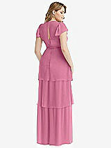 Rear View Thumbnail - Orchid Pink Flutter Sleeve Jewel Neck Chiffon Maxi Dress with Tiered Ruffle Skirt