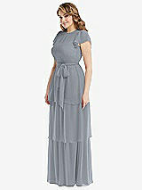 Side View Thumbnail - Platinum Flutter Sleeve Jewel Neck Chiffon Maxi Dress with Tiered Ruffle Skirt