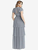 Rear View Thumbnail - Platinum Flutter Sleeve Jewel Neck Chiffon Maxi Dress with Tiered Ruffle Skirt
