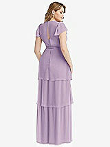 Rear View Thumbnail - Pale Purple Flutter Sleeve Jewel Neck Chiffon Maxi Dress with Tiered Ruffle Skirt