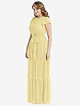 Side View Thumbnail - Pale Yellow Flutter Sleeve Jewel Neck Chiffon Maxi Dress with Tiered Ruffle Skirt