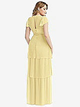 Rear View Thumbnail - Pale Yellow Flutter Sleeve Jewel Neck Chiffon Maxi Dress with Tiered Ruffle Skirt