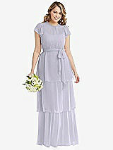 Front View Thumbnail - Silver Dove Flutter Sleeve Jewel Neck Chiffon Maxi Dress with Tiered Ruffle Skirt