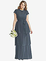 Front View Thumbnail - Silverstone Flutter Sleeve Jewel Neck Chiffon Maxi Dress with Tiered Ruffle Skirt