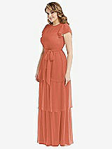 Side View Thumbnail - Terracotta Copper Flutter Sleeve Jewel Neck Chiffon Maxi Dress with Tiered Ruffle Skirt