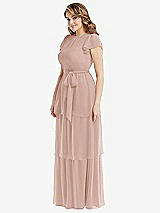Side View Thumbnail - Toasted Sugar Flutter Sleeve Jewel Neck Chiffon Maxi Dress with Tiered Ruffle Skirt