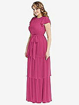 Side View Thumbnail - Tea Rose Flutter Sleeve Jewel Neck Chiffon Maxi Dress with Tiered Ruffle Skirt