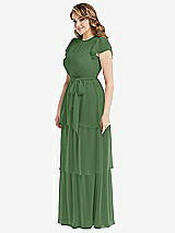Side View Thumbnail - Vineyard Green Flutter Sleeve Jewel Neck Chiffon Maxi Dress with Tiered Ruffle Skirt