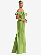 Alt View 4 Thumbnail - Mojito Off-the-Shoulder Ruffle Neck Satin Trumpet Gown