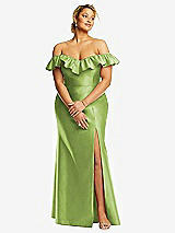 Front View Thumbnail - Mojito Off-the-Shoulder Ruffle Neck Satin Trumpet Gown