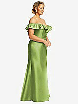 Side View Thumbnail - Mojito Off-the-Shoulder Ruffle Neck Satin Trumpet Gown