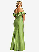 Rear View Thumbnail - Mojito Off-the-Shoulder Ruffle Neck Satin Trumpet Gown