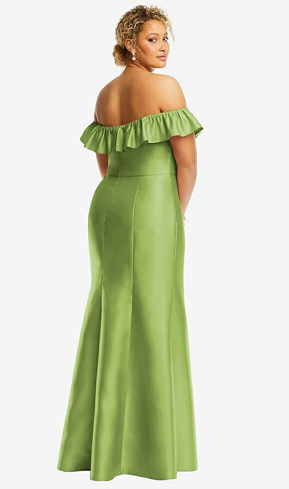 Back View - Mojito Off-the-Shoulder Ruffle Neck Satin Trumpet Gown
