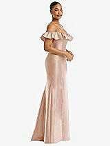 Alt View 4 Thumbnail - Cameo Off-the-Shoulder Ruffle Neck Satin Trumpet Gown