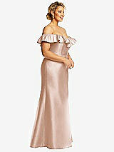 Side View Thumbnail - Cameo Off-the-Shoulder Ruffle Neck Satin Trumpet Gown