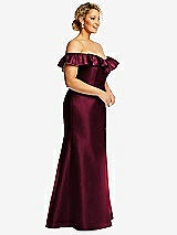 Side View Thumbnail - Cabernet Off-the-Shoulder Ruffle Neck Satin Trumpet Gown