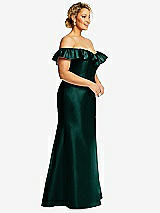 Side View Thumbnail - Evergreen Off-the-Shoulder Ruffle Neck Satin Trumpet Gown