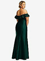 Rear View Thumbnail - Evergreen Off-the-Shoulder Ruffle Neck Satin Trumpet Gown