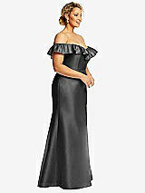 Side View Thumbnail - Gunmetal Off-the-Shoulder Ruffle Neck Satin Trumpet Gown