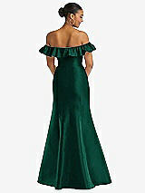 Alt View 5 Thumbnail - Hunter Green Off-the-Shoulder Ruffle Neck Satin Trumpet Gown