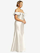 Side View Thumbnail - Ivory Off-the-Shoulder Ruffle Neck Satin Trumpet Gown