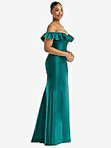 Alt View 4 Thumbnail - Jade Off-the-Shoulder Ruffle Neck Satin Trumpet Gown